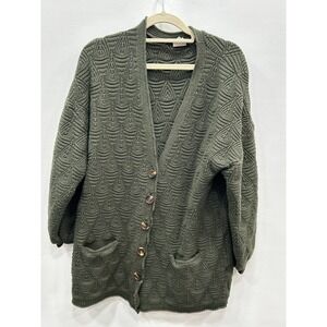 DRA Cardigan Womens XL? Green Textured Knit Button Front Pockets Cozy Layer